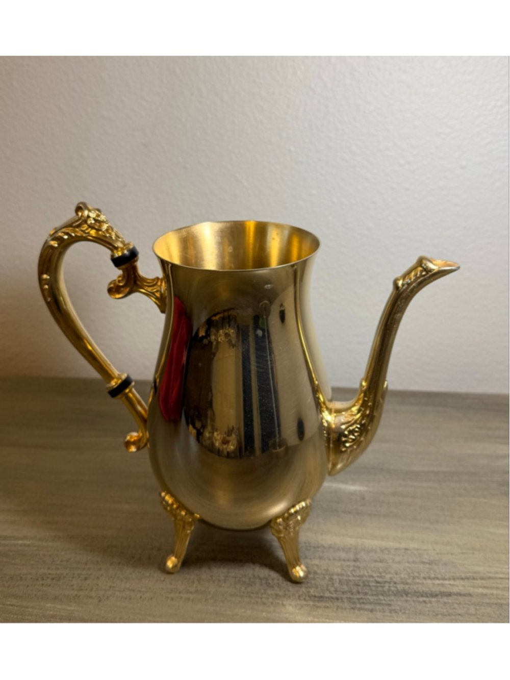 Vintage Gold Plated Coffee Pot 7.75" Footed Intl Silver Hong Kong No Lid